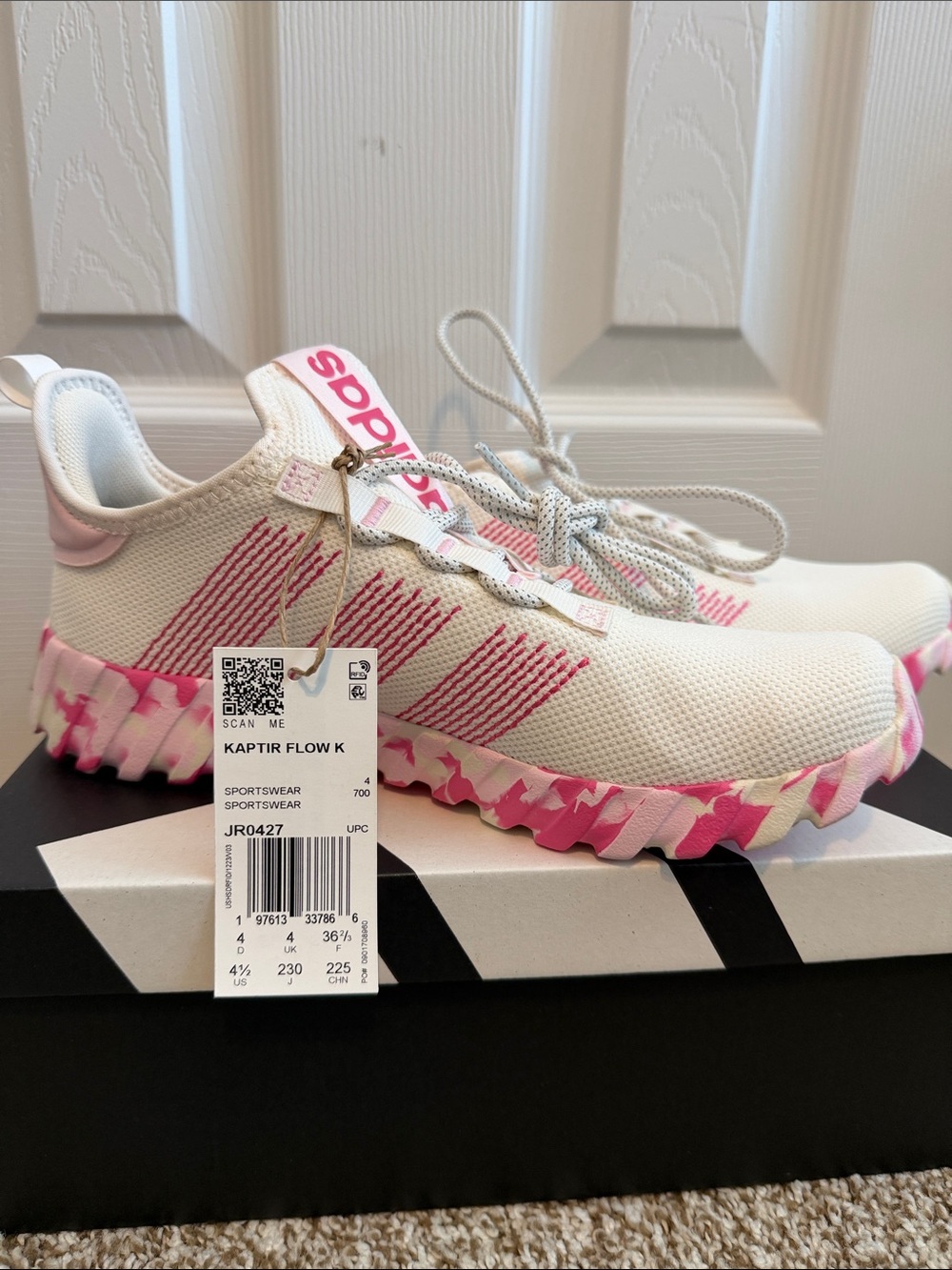 adidas White and Pink Kaptir Flow K Kids Sneakers